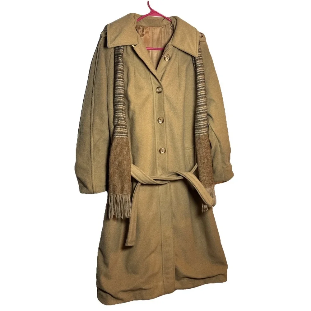 Vintage 70s 80s‎ Camel Wool Overcoat Women's Full Length ILGWU Union Made USA